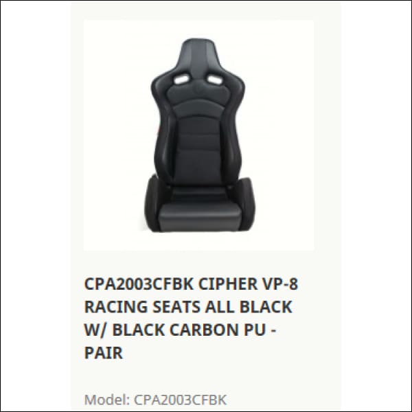 CIPHER CPA2003CFBKBU VP-8 RACING SEATS BLUE W/ BLACK CARBON PU - PAIR - interior
